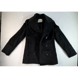 Fleurette Loro Piana Wool Pea Coat Black Double Breasted Jacket Womens 4